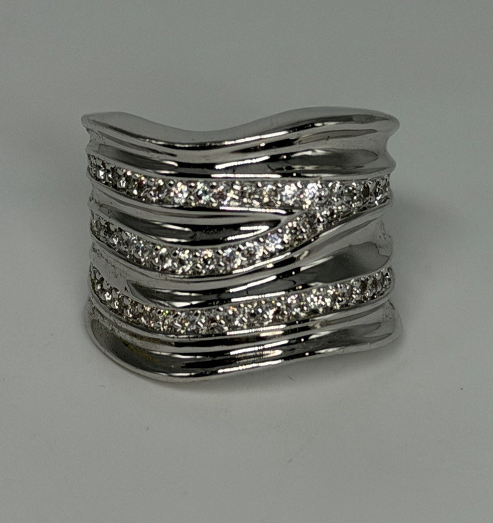 Lia Sophia Silver Tone Revved Up Wide Wavy Statement Ring Size 8